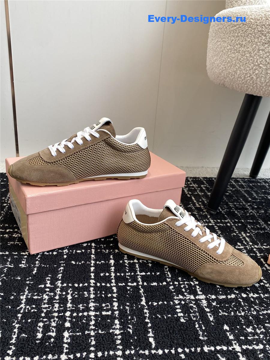Miu Miu Lace-Up Flat Sneakers Brown