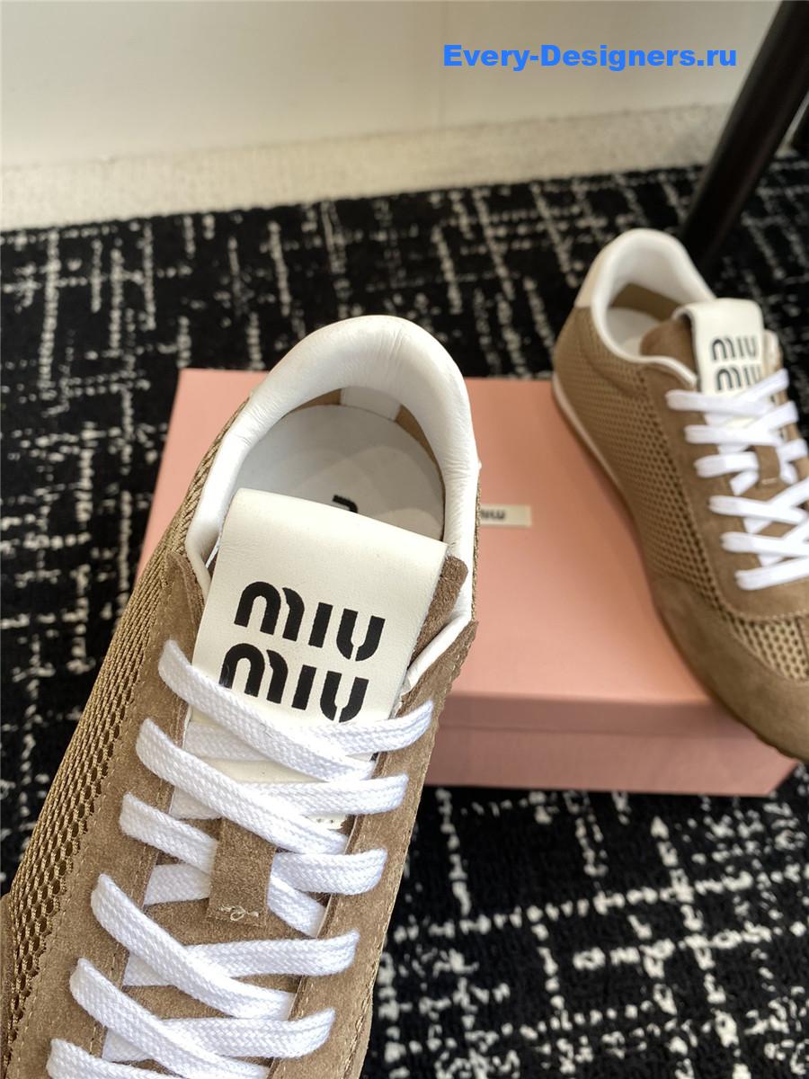 Miu Miu Lace-Up Flat Sneakers Brown