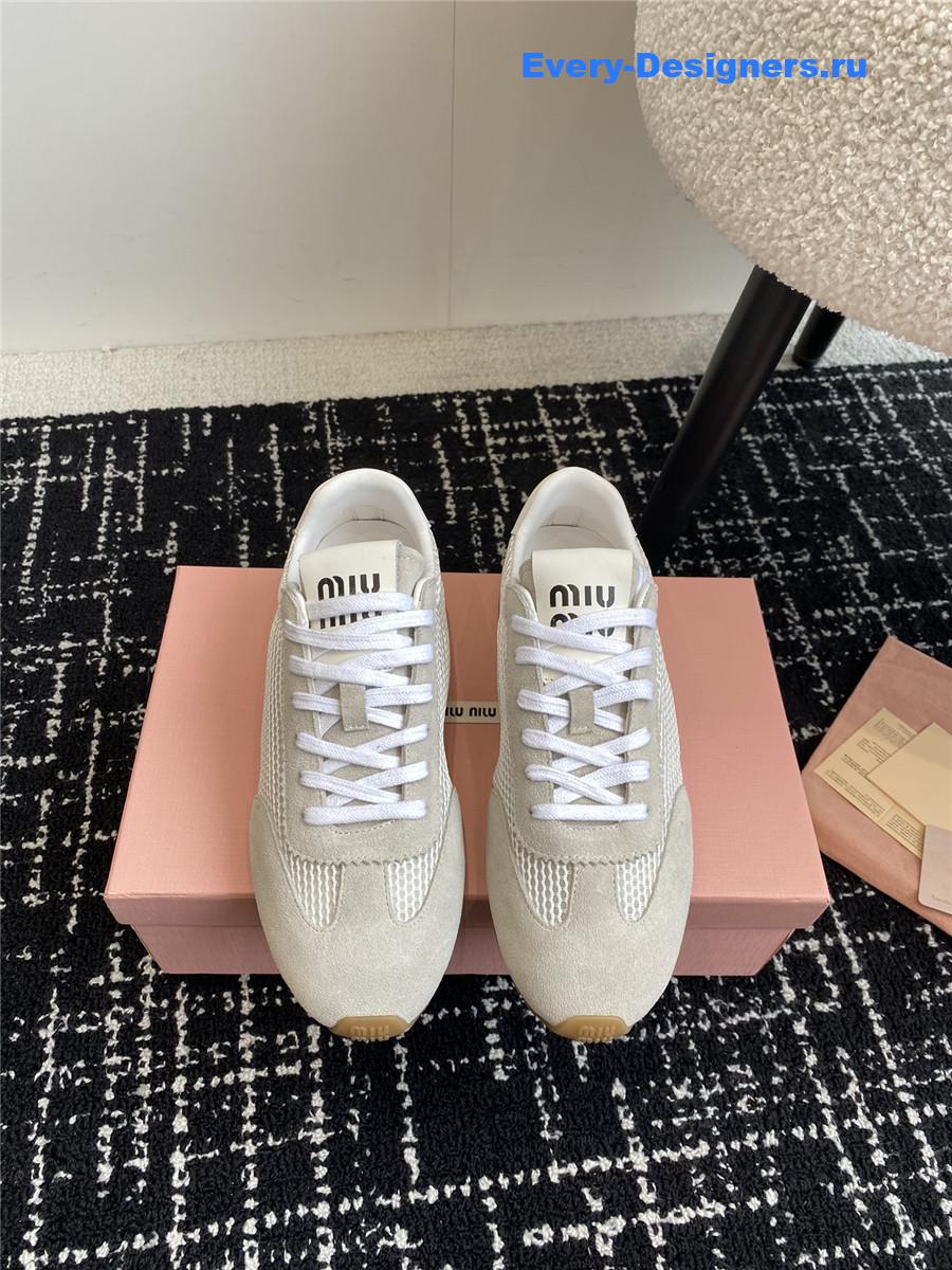 Miu Miu Lace-Up Flat Sneakers Gray