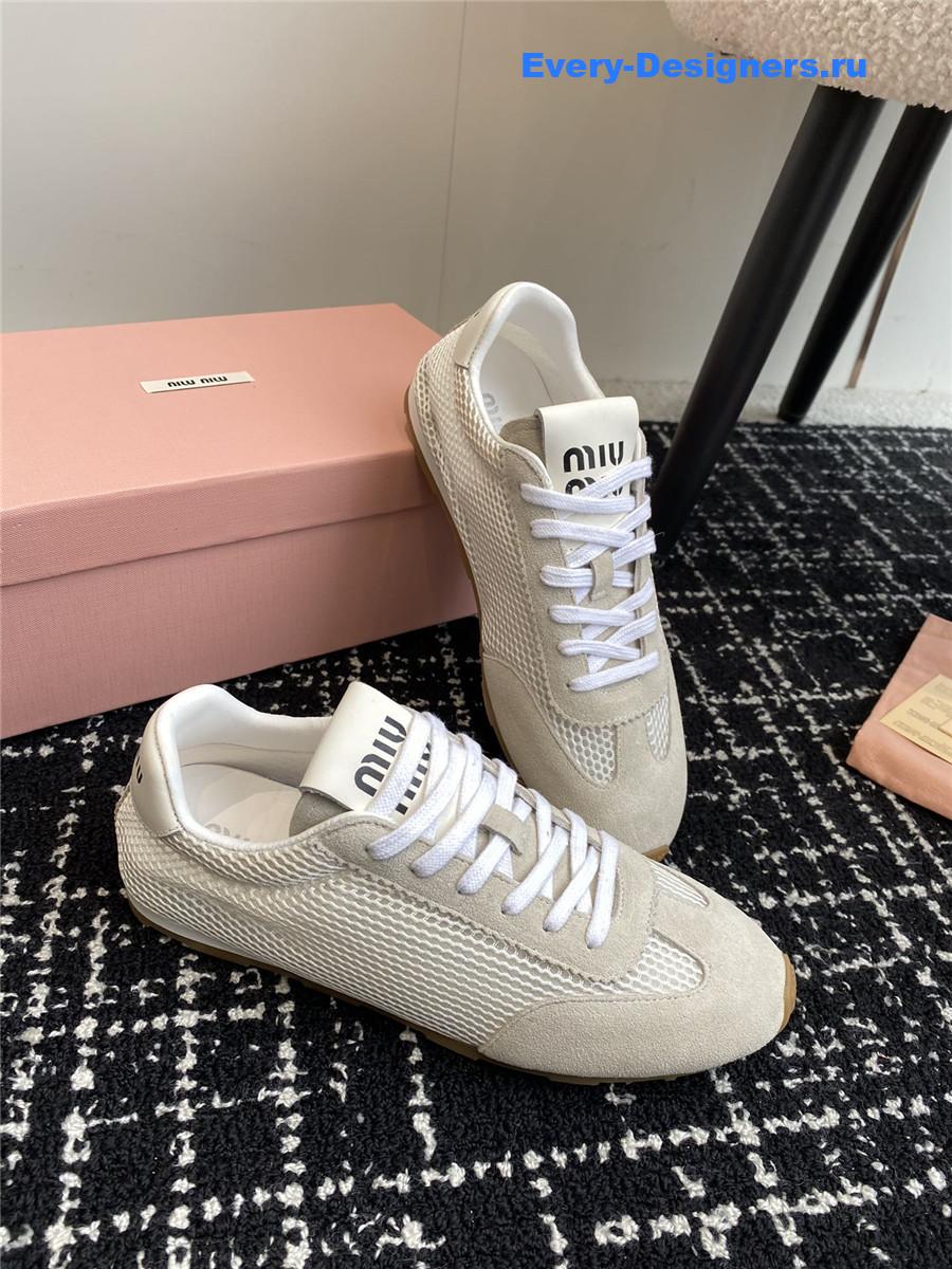 Miu Miu Lace-Up Flat Sneakers Gray