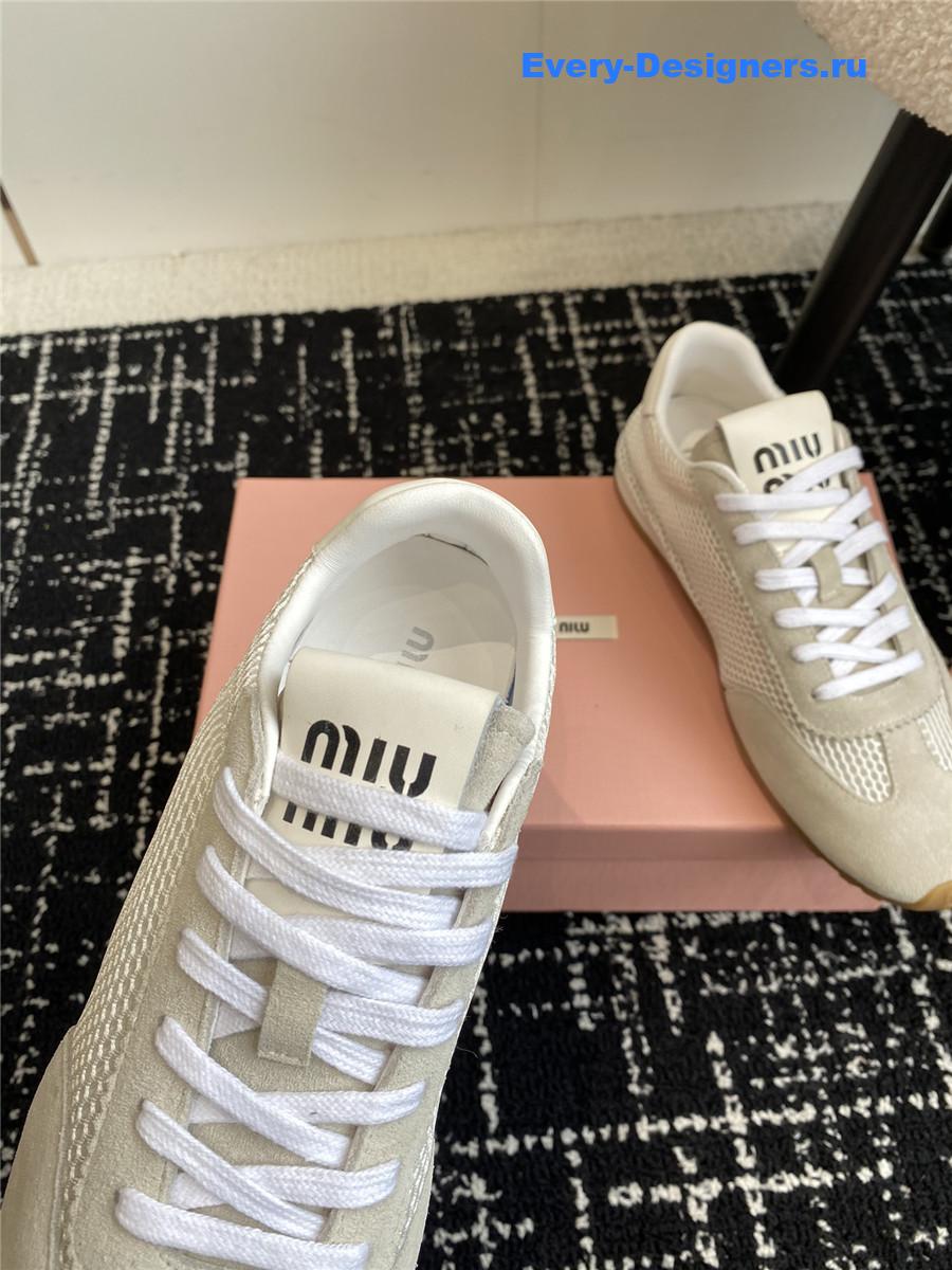 Miu Miu Lace-Up Flat Sneakers Gray
