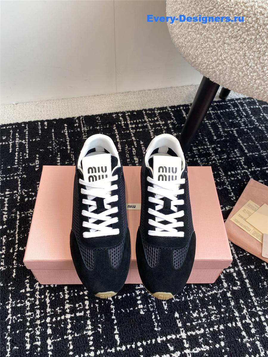 Miu Miu Black Lace-Up Flat Sneakers