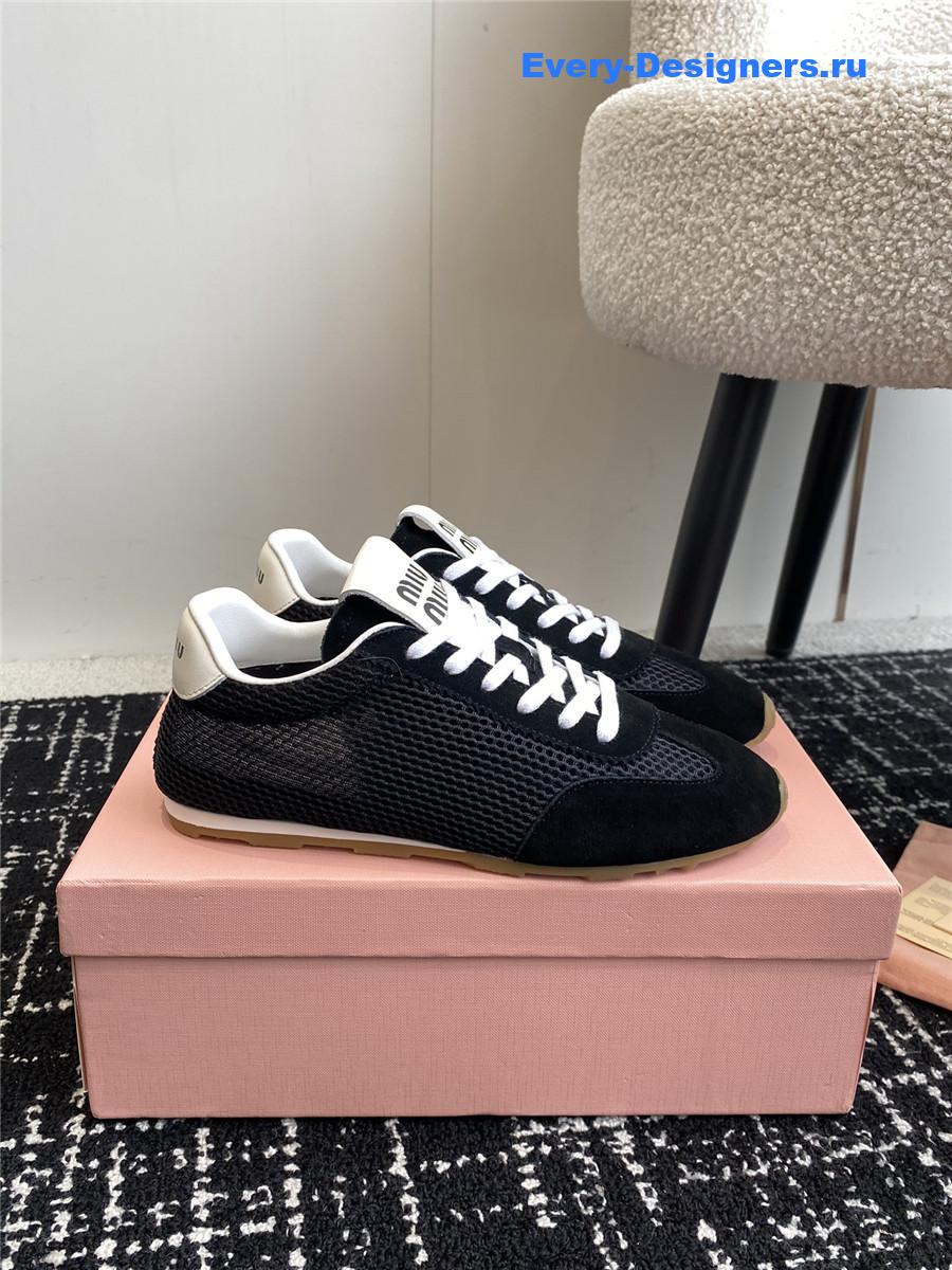 Miu Miu Black Lace-Up Flat Sneakers