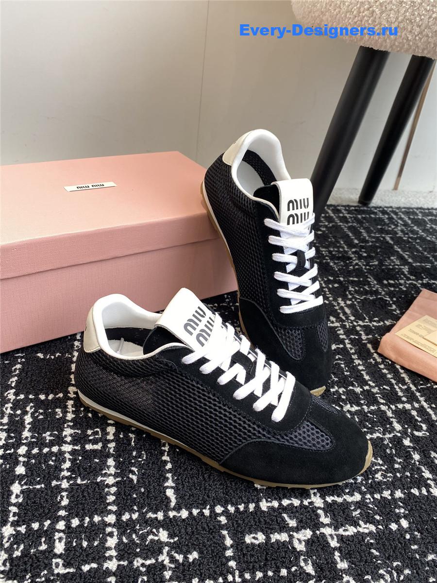 Miu Miu Black Lace-Up Flat Sneakers