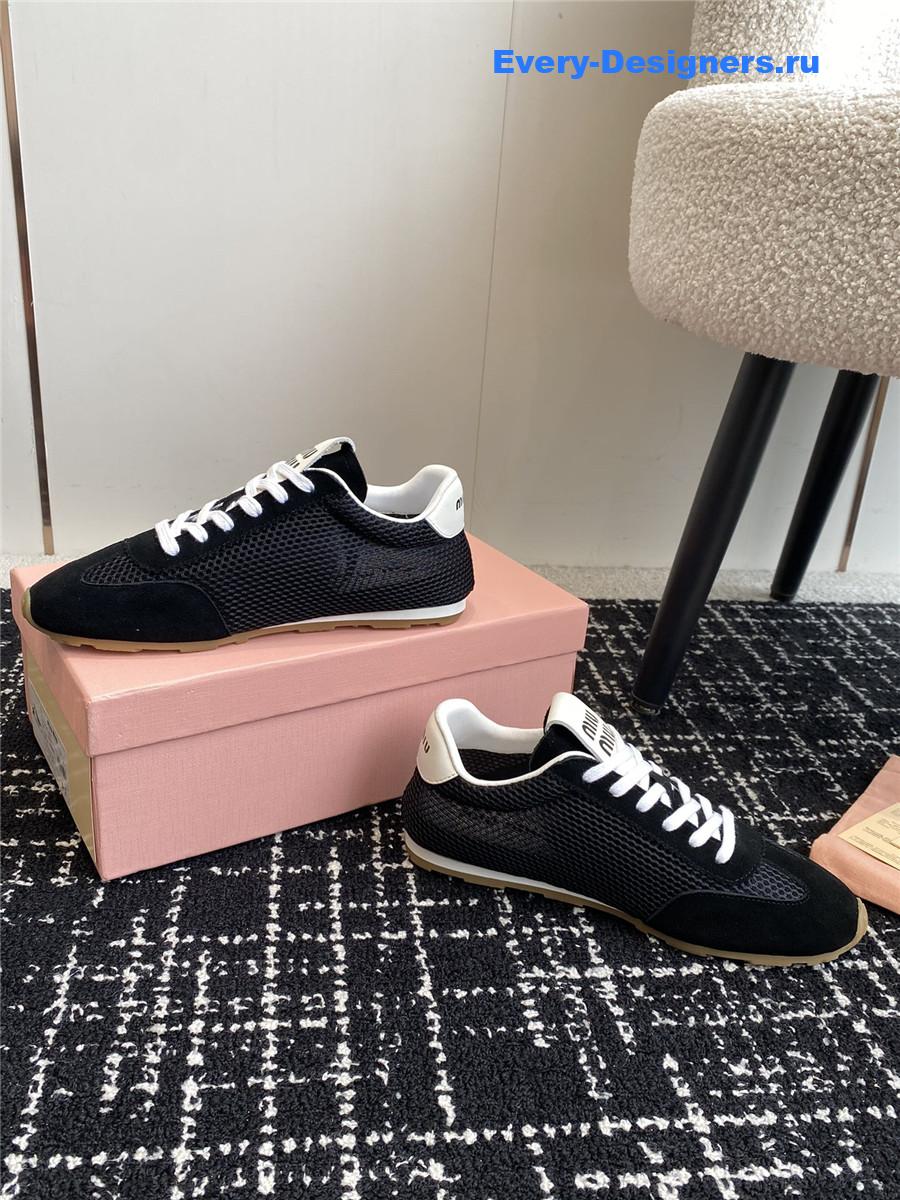 Miu Miu Black Lace-Up Flat Sneakers