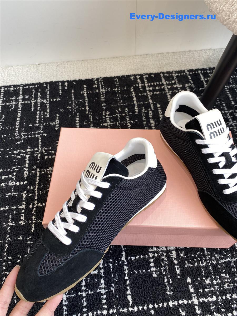 Miu Miu Black Lace-Up Flat Sneakers