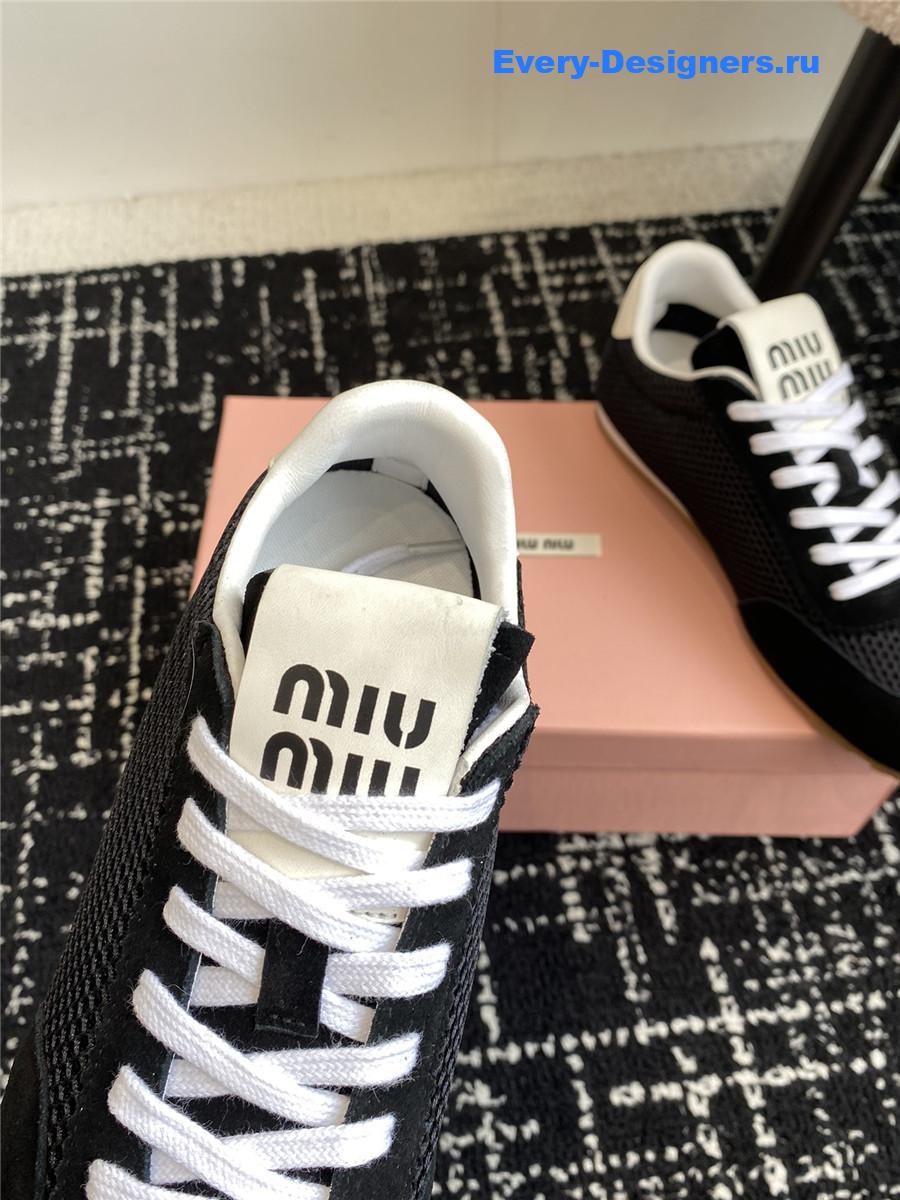 Miu Miu Black Lace-Up Flat Sneakers