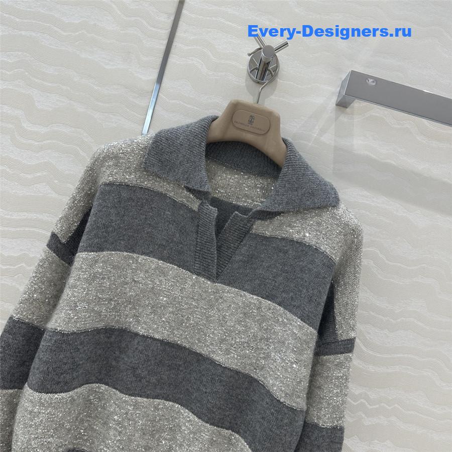 BC Striped Polo Neck Cashmere Top