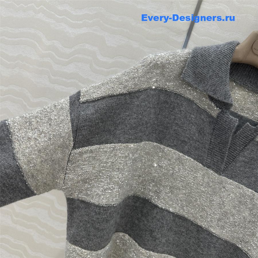 BC Striped Polo Neck Cashmere Top