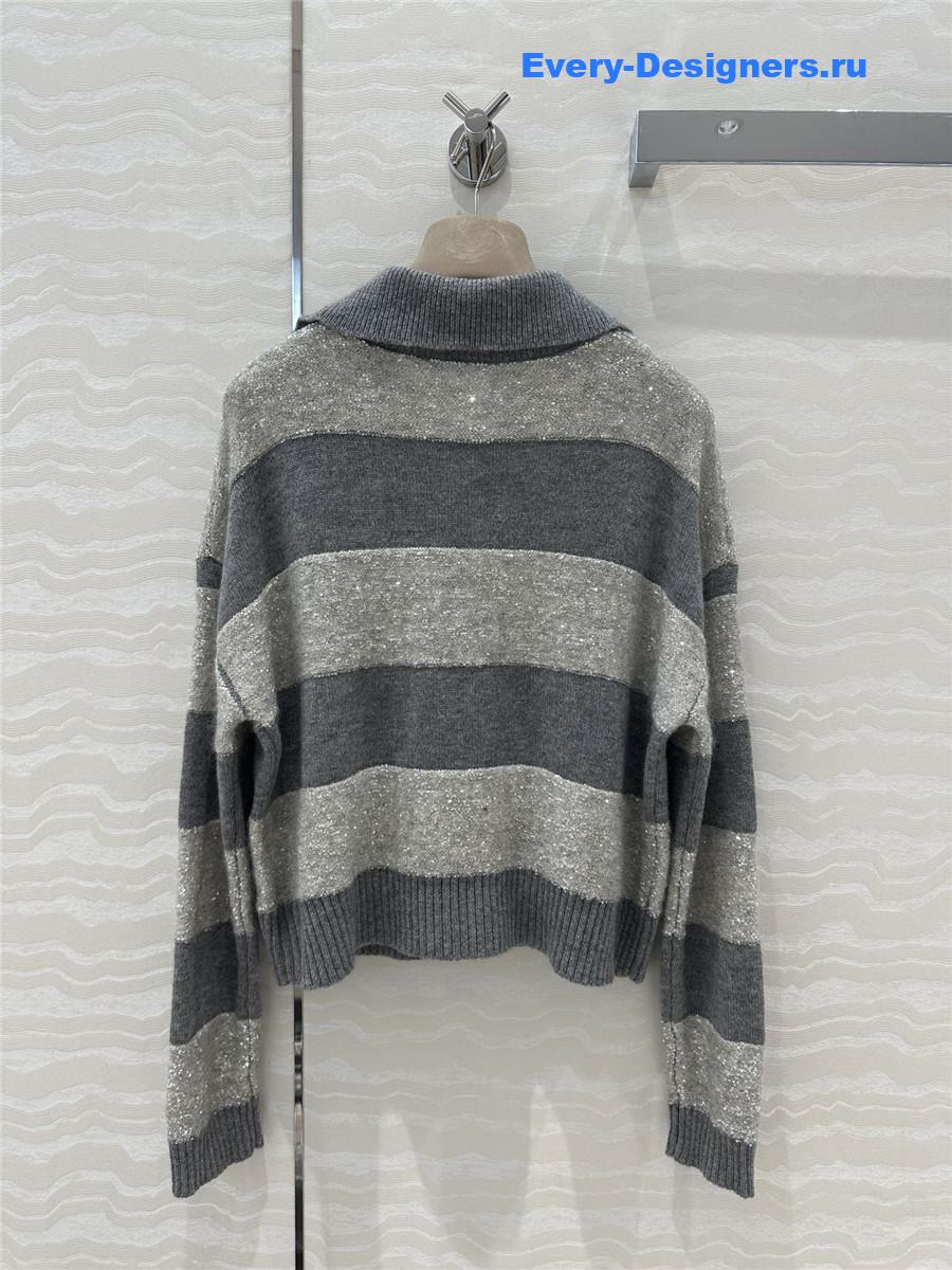 BC Striped Polo Neck Cashmere Top