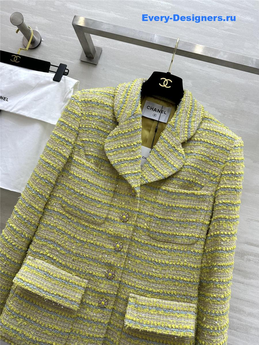 Ch**el sequined wool and soft tweed lapel coat