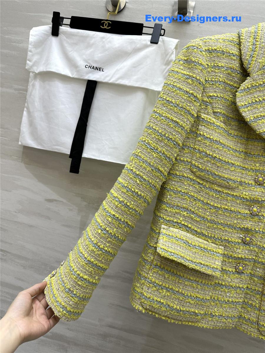 Ch**el sequined wool and soft tweed lapel coat