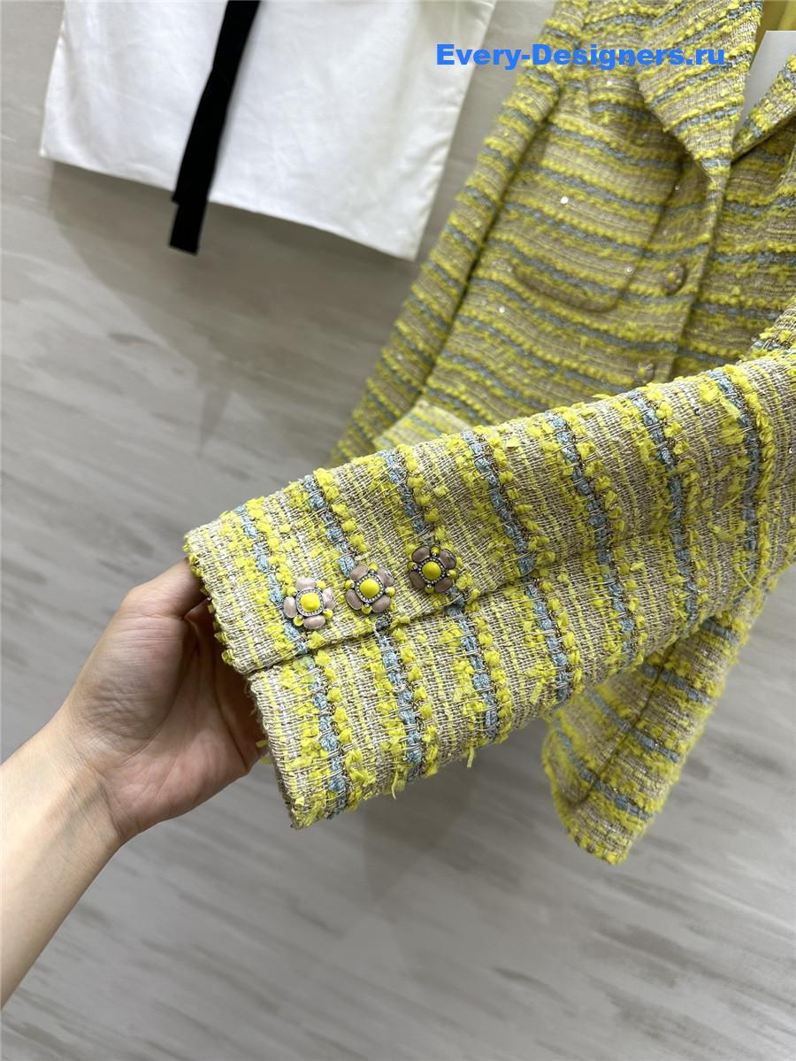 Ch**el sequined wool and soft tweed lapel coat