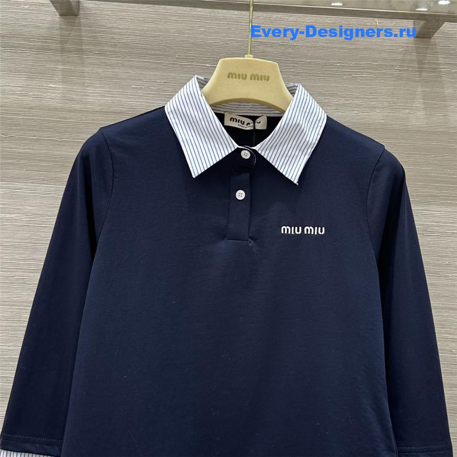 M1um1u fake two-piece shirt lapel striped shirt top