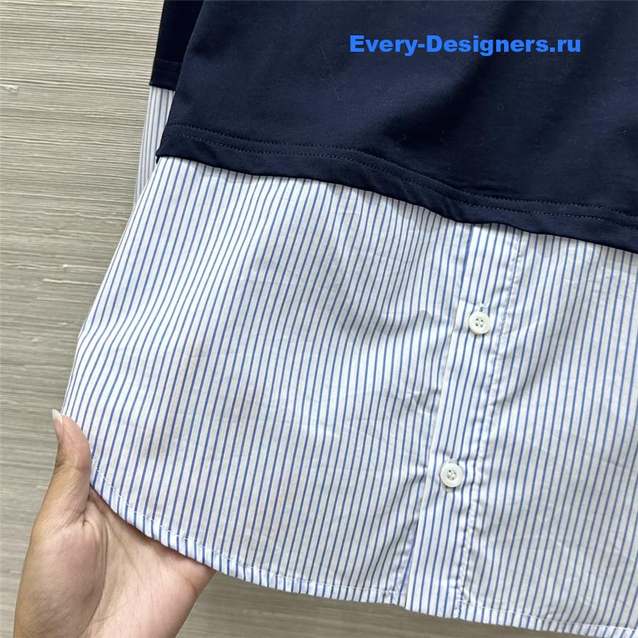 M1um1u fake two-piece shirt lapel striped shirt top