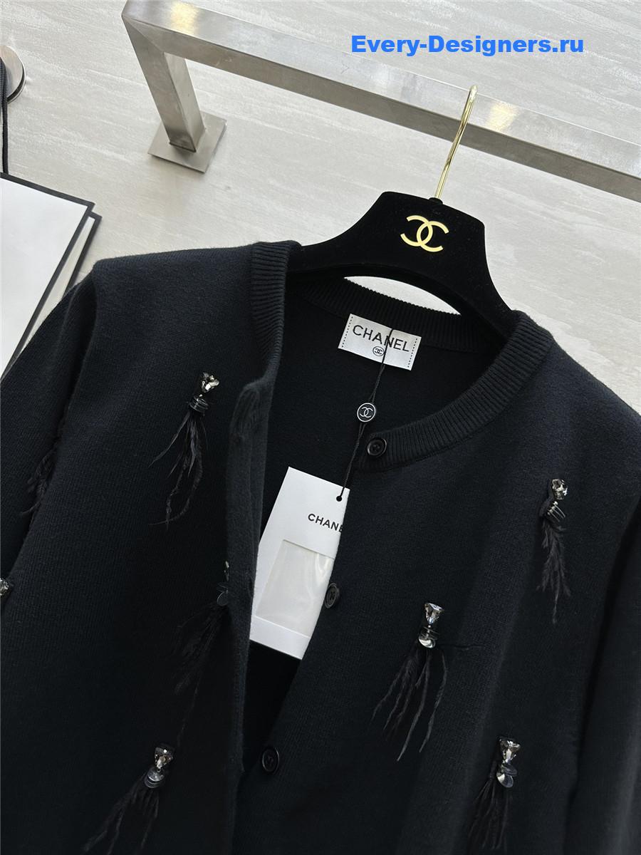 Ch**el feather beaded wool cardigan in black