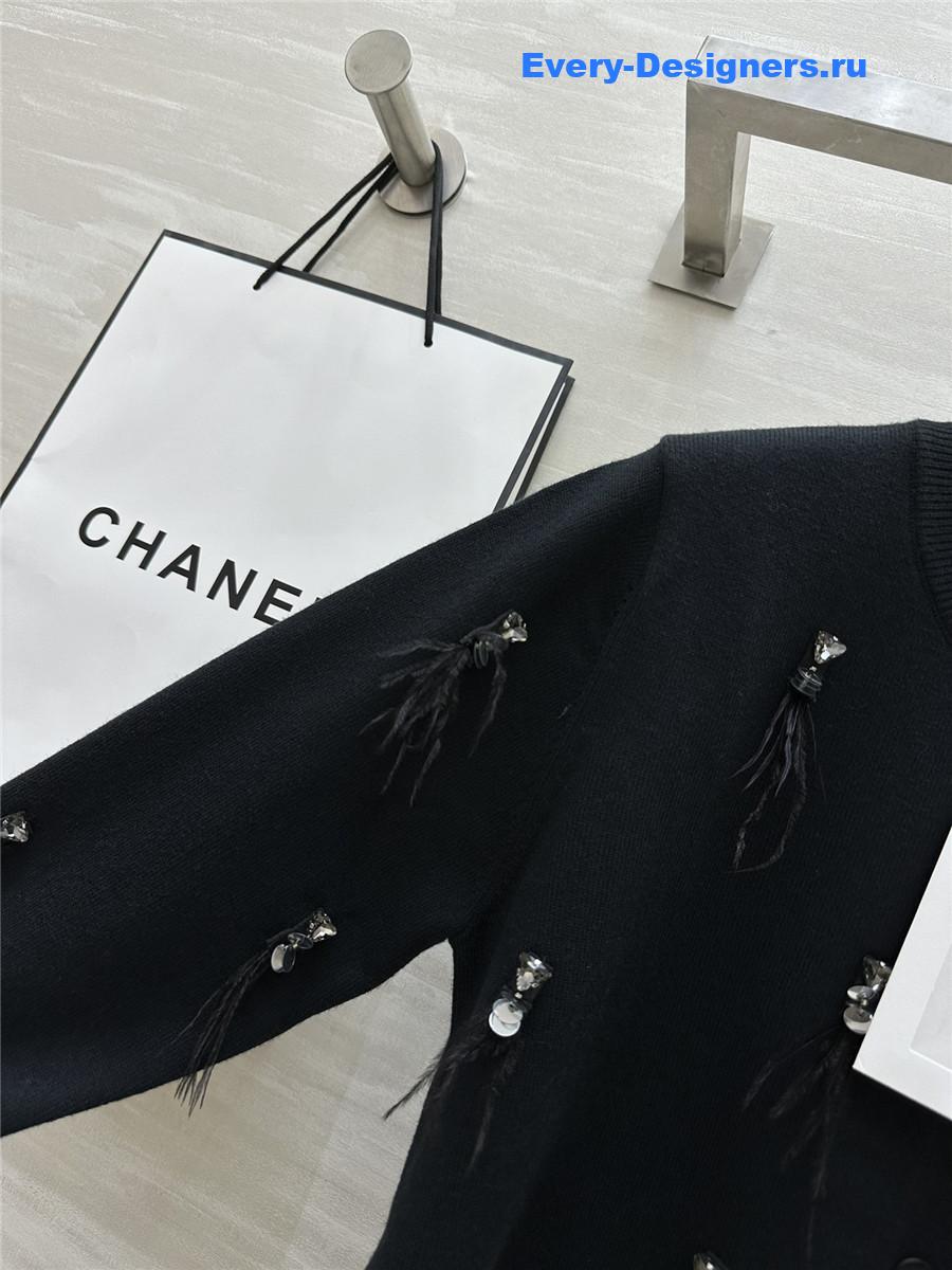 Ch**el feather beaded wool cardigan in black