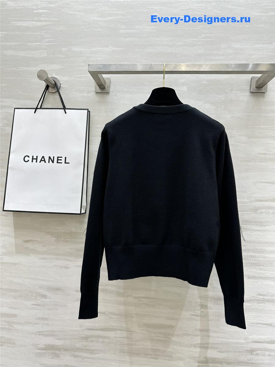 Ch**el feather beaded wool cardigan in black