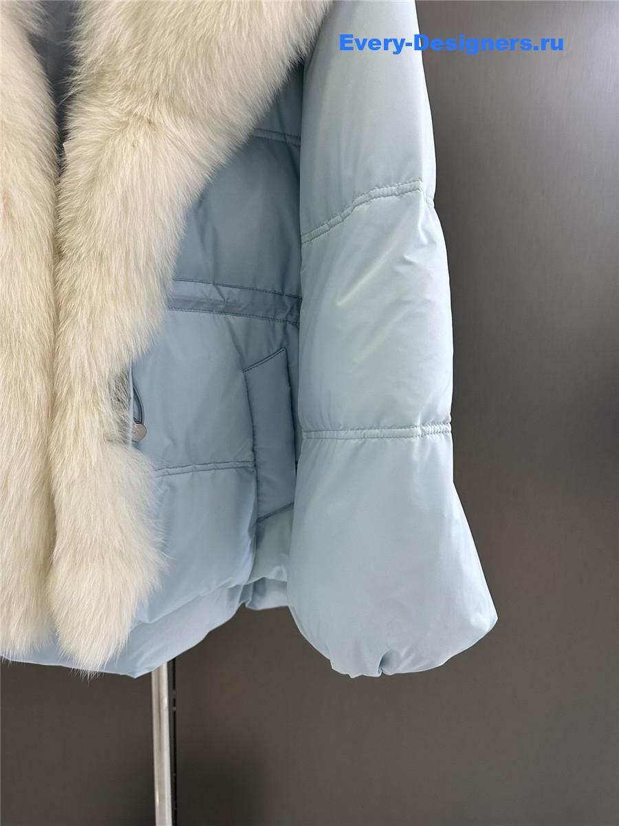 Vanitoo Seia Blue Fur Trim Cube Coat
