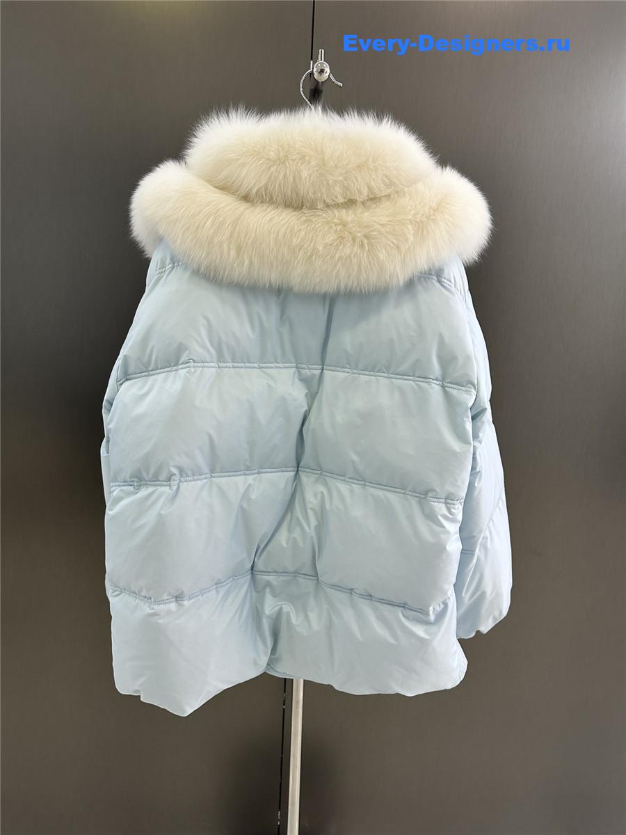 Vanitoo Seia Blue Fur Trim Cube Coat