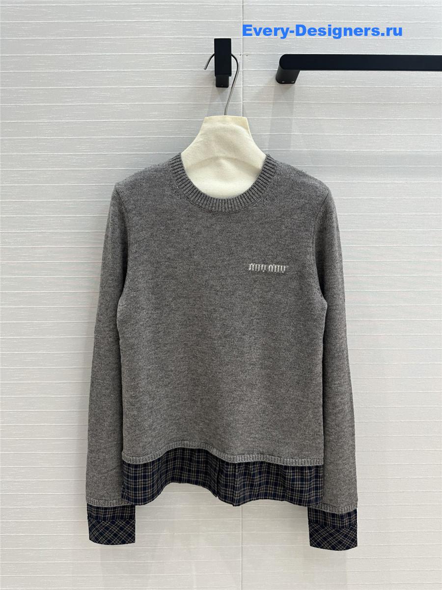 Miu Miu Lining Hem Wool Sweater Grey