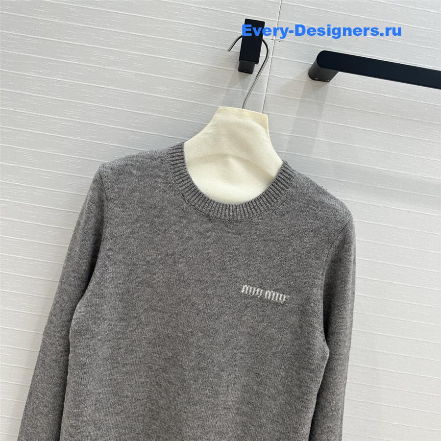 Miu Miu Lining Hem Wool Sweater Grey