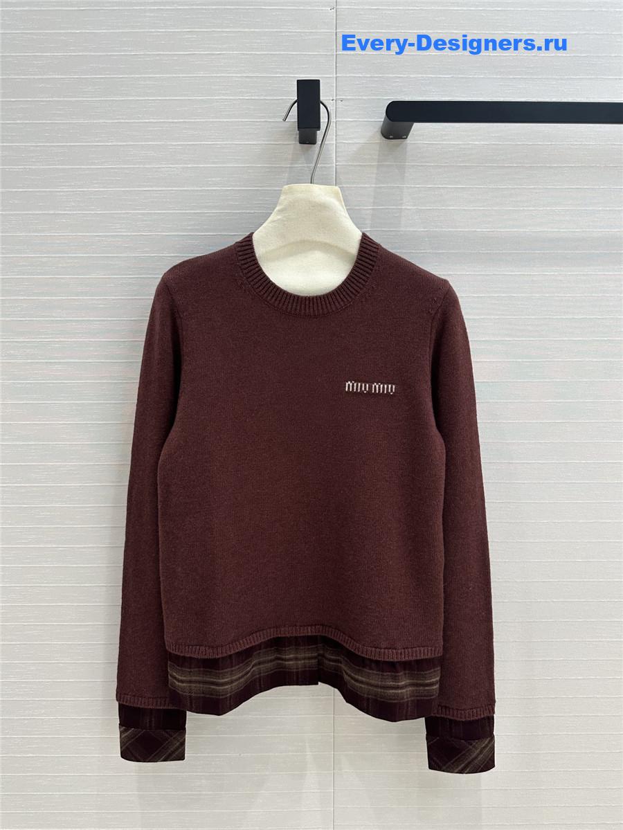 Miu Miu Lining Hem Wool Sweater Red