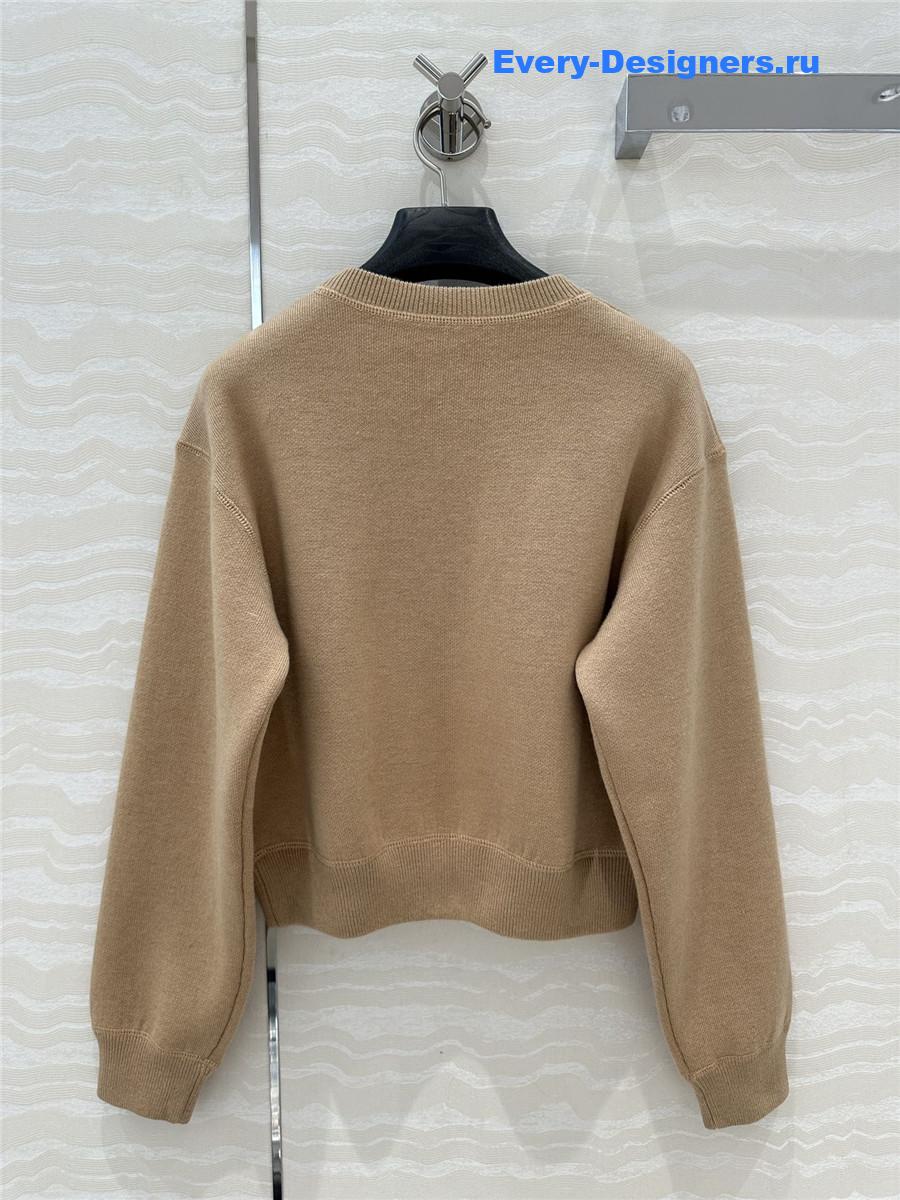 Miu Miu Logo Short Knit Sweater Beige