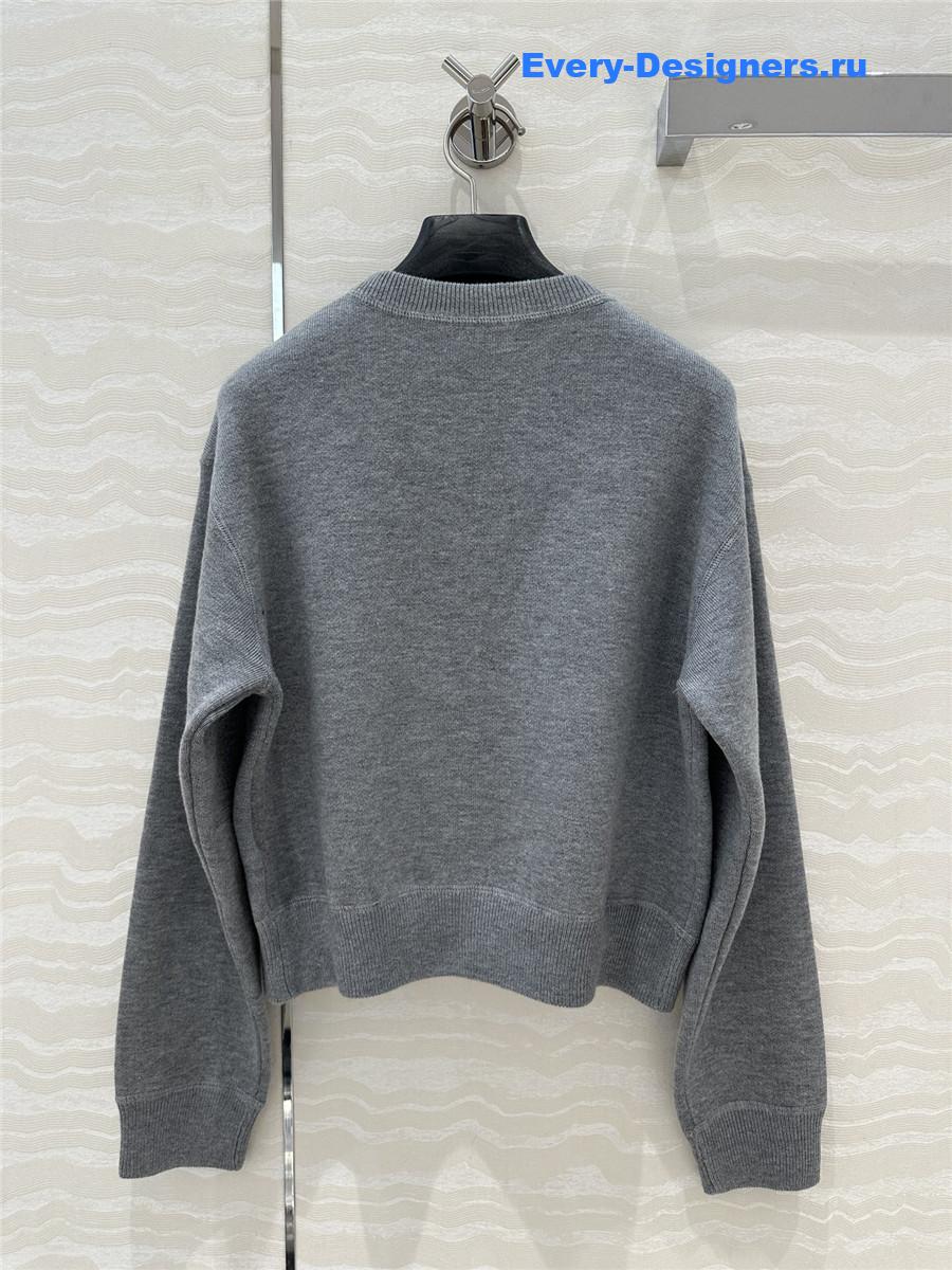 Miu Miu Logo Short Knit Sweater Grey