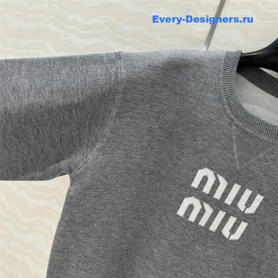 Miu Miu Logo Short Knit Sweater Grey