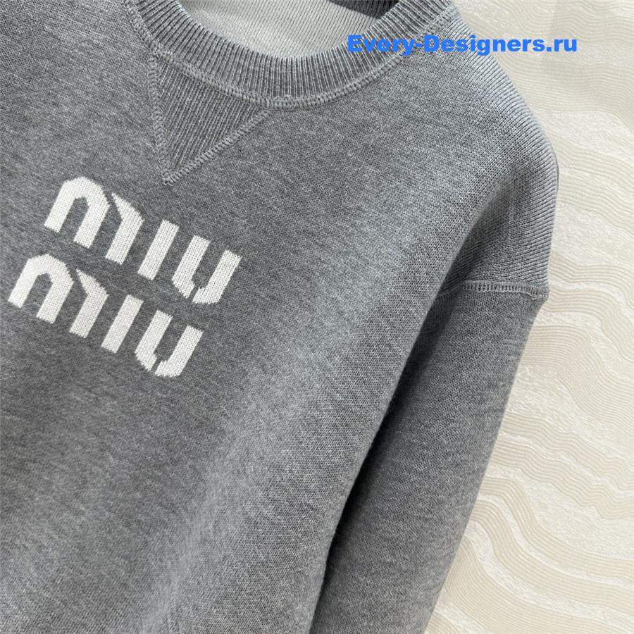 Miu Miu Logo Short Knit Sweater Grey