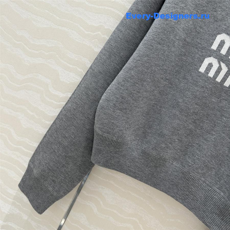 Miu Miu Logo Short Knit Sweater Grey