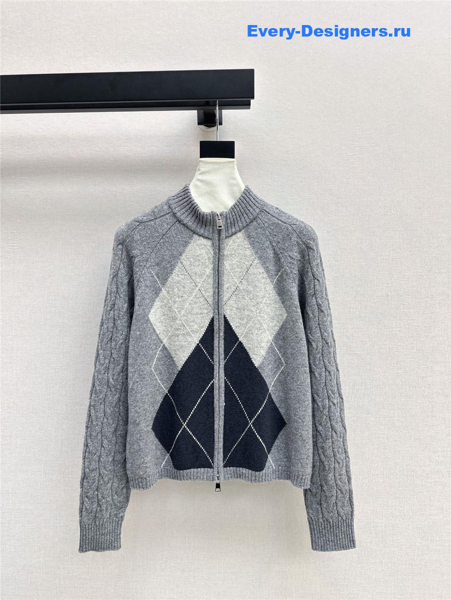 Ce1i*e zip-up argyle cardigan grey
