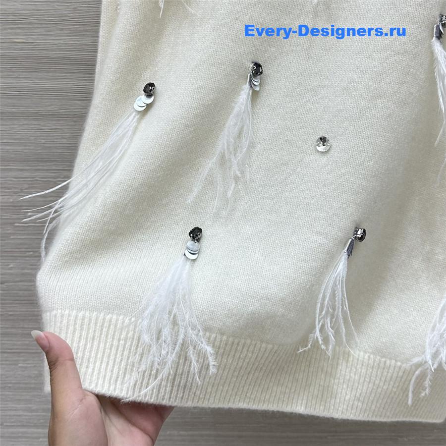 Ch**el sequin feather cashmere sweater white