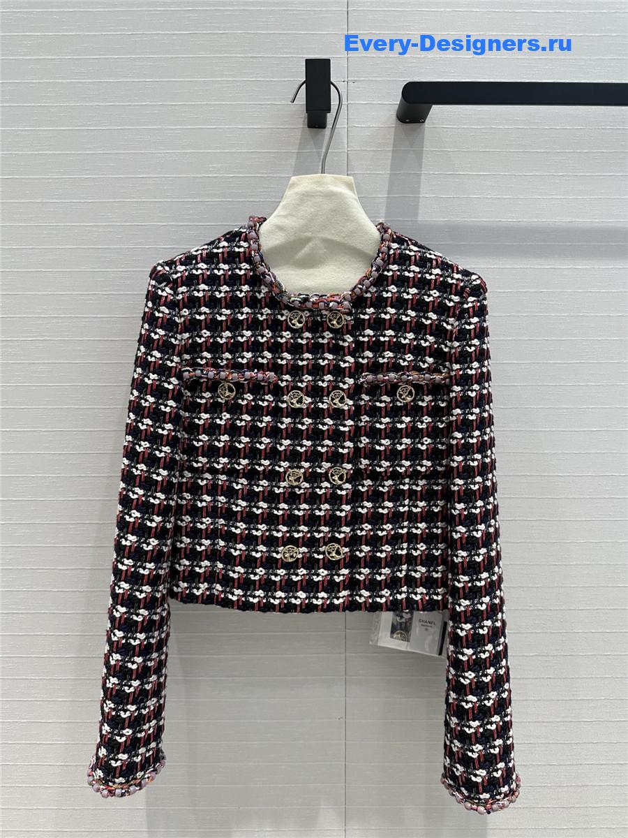 Ch**el check colored yarn short jacket