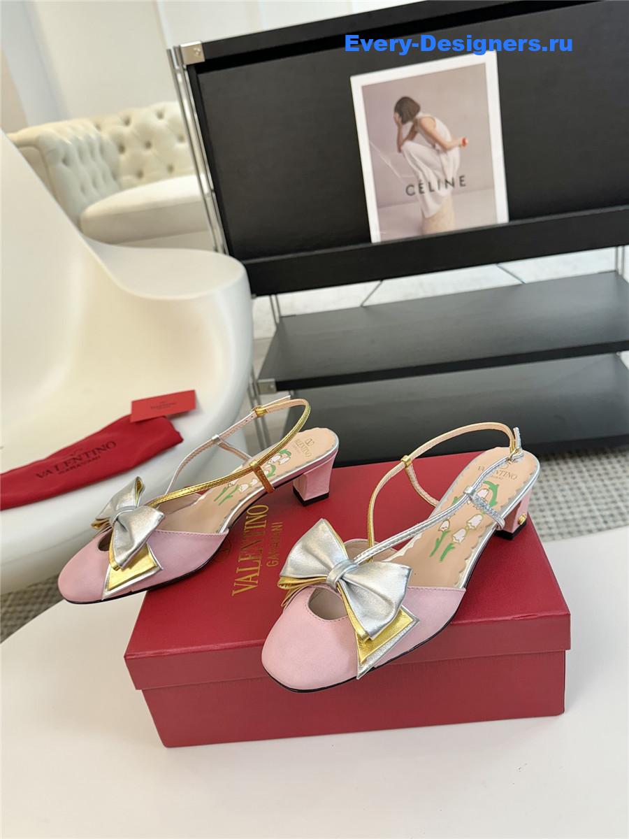 Va1e*ntin0 bowow slingback moirè pumps in pink/silver