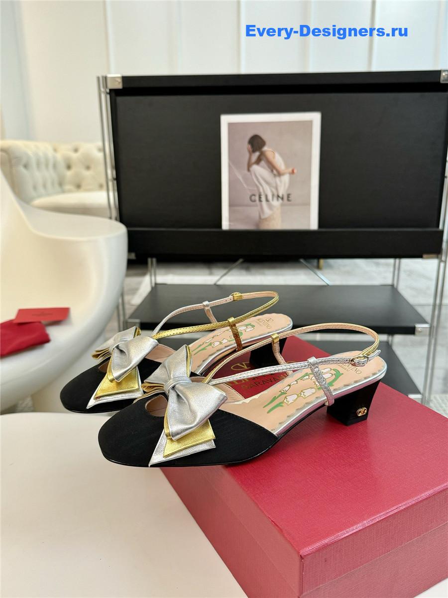 Va1e*ntin0 bowow slingback moirè pumps in black/silver