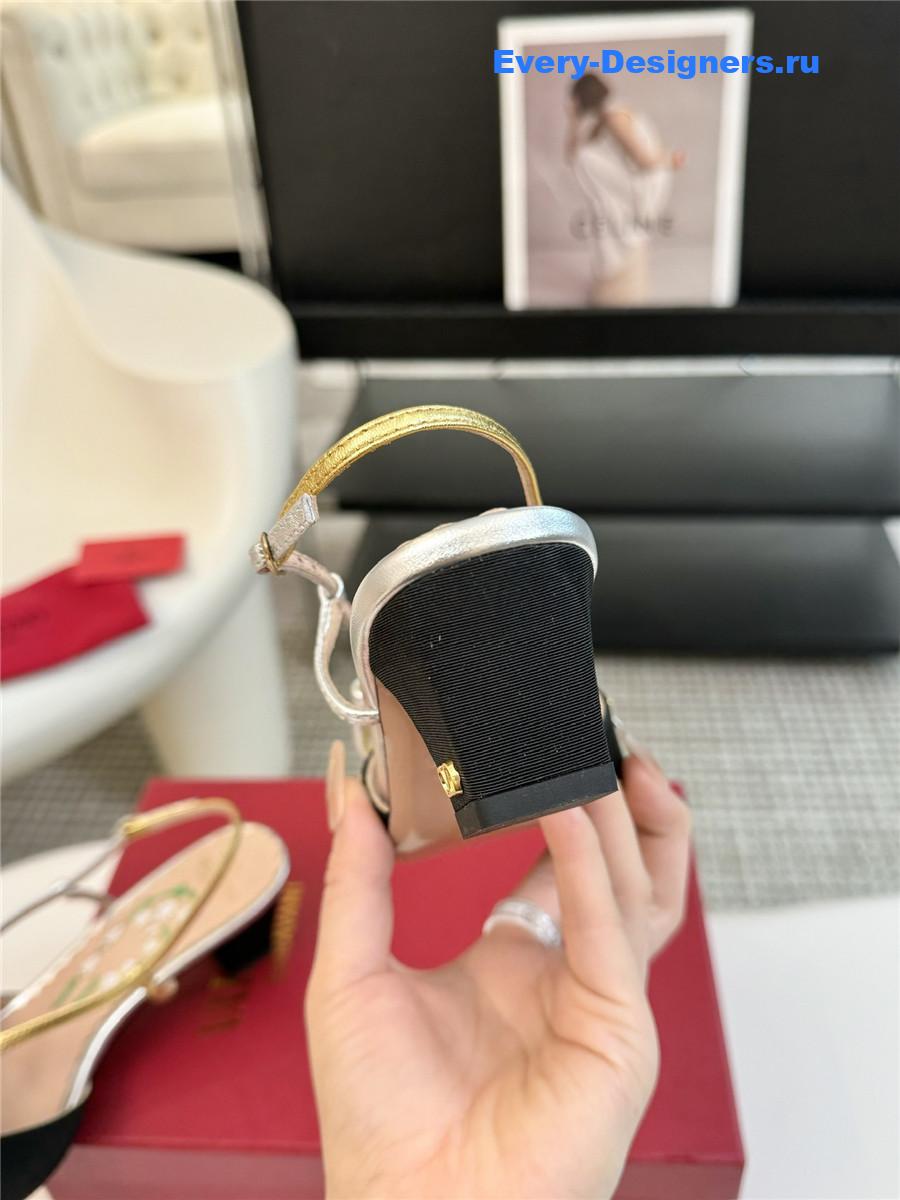 Va1e*ntin0 bowow slingback moirè pumps in black/silver