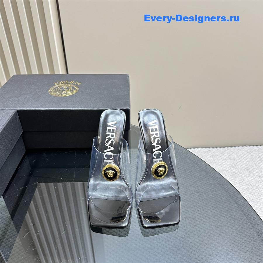 Versace crystal block heel high heel sandals