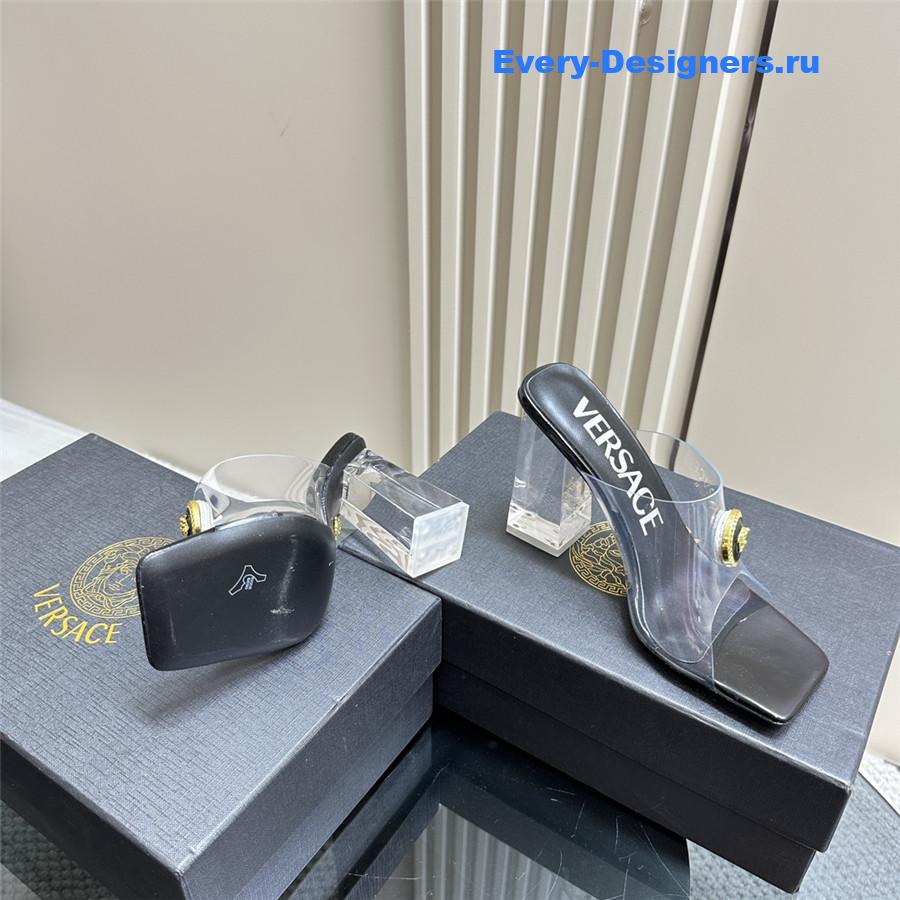 Versace crystal block heel high heel sandals