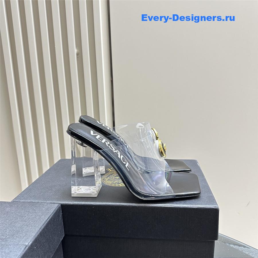 Versace crystal block heel high heel sandals