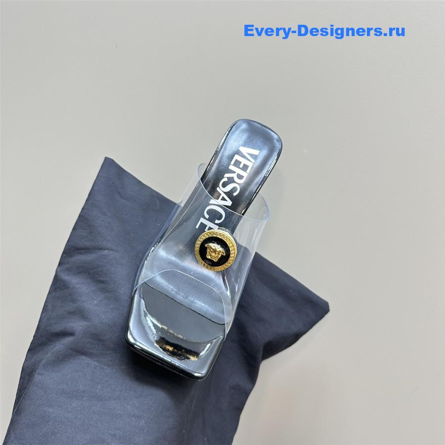 Versace crystal block heel high heel sandals