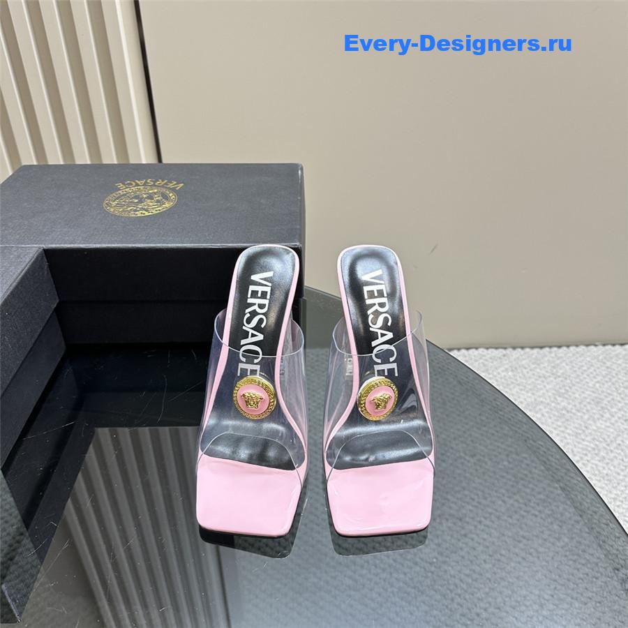 Versace crystal block heel high heel sandals