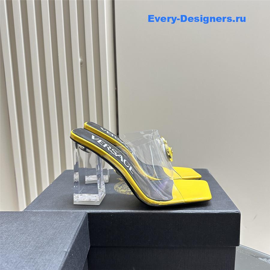 Versace crystal block heel high heel sandals