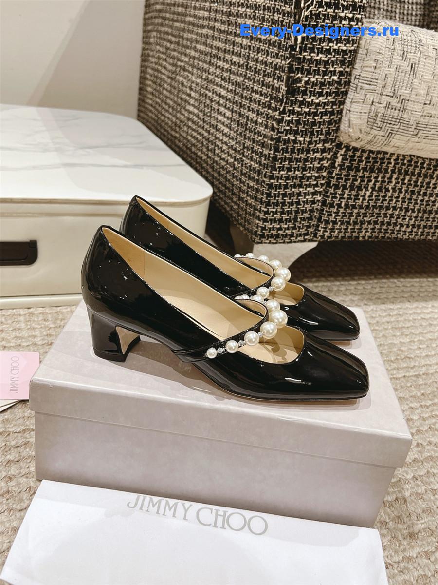 J1m*y Ch00 ade 45 black patent leather pumps