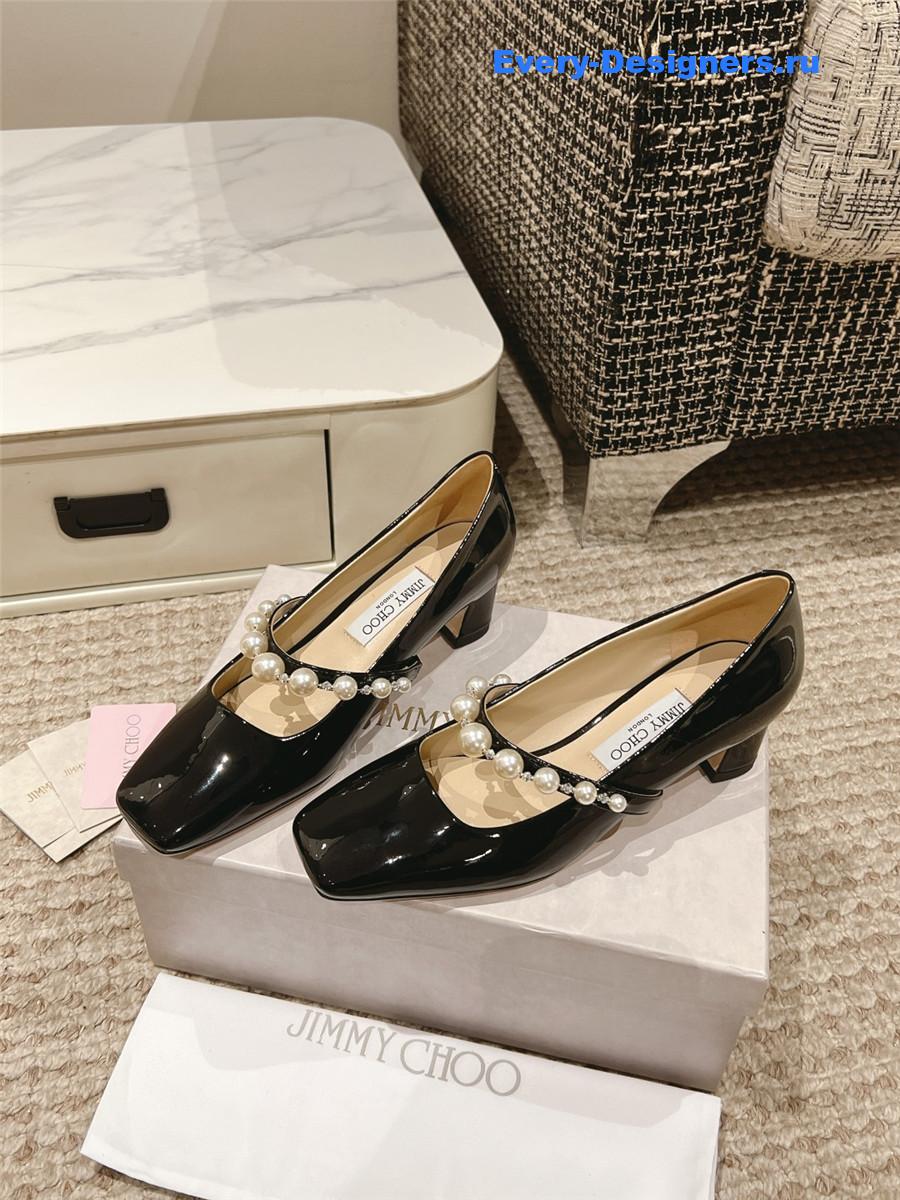 J1m*y Ch00 ade 45 black patent leather pumps