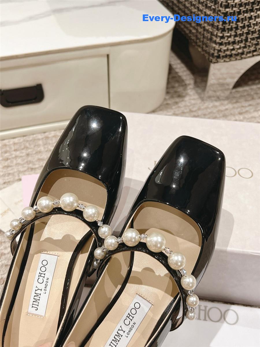 J1m*y Ch00 ade 45 black patent leather pumps