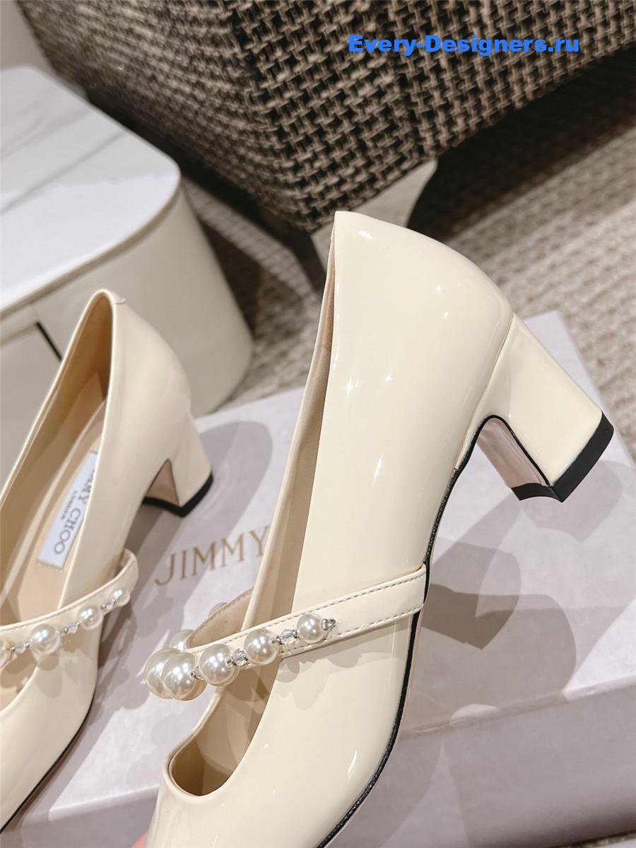 J1m*y Ch00 ade 45 ivory latte patent leather pumps
