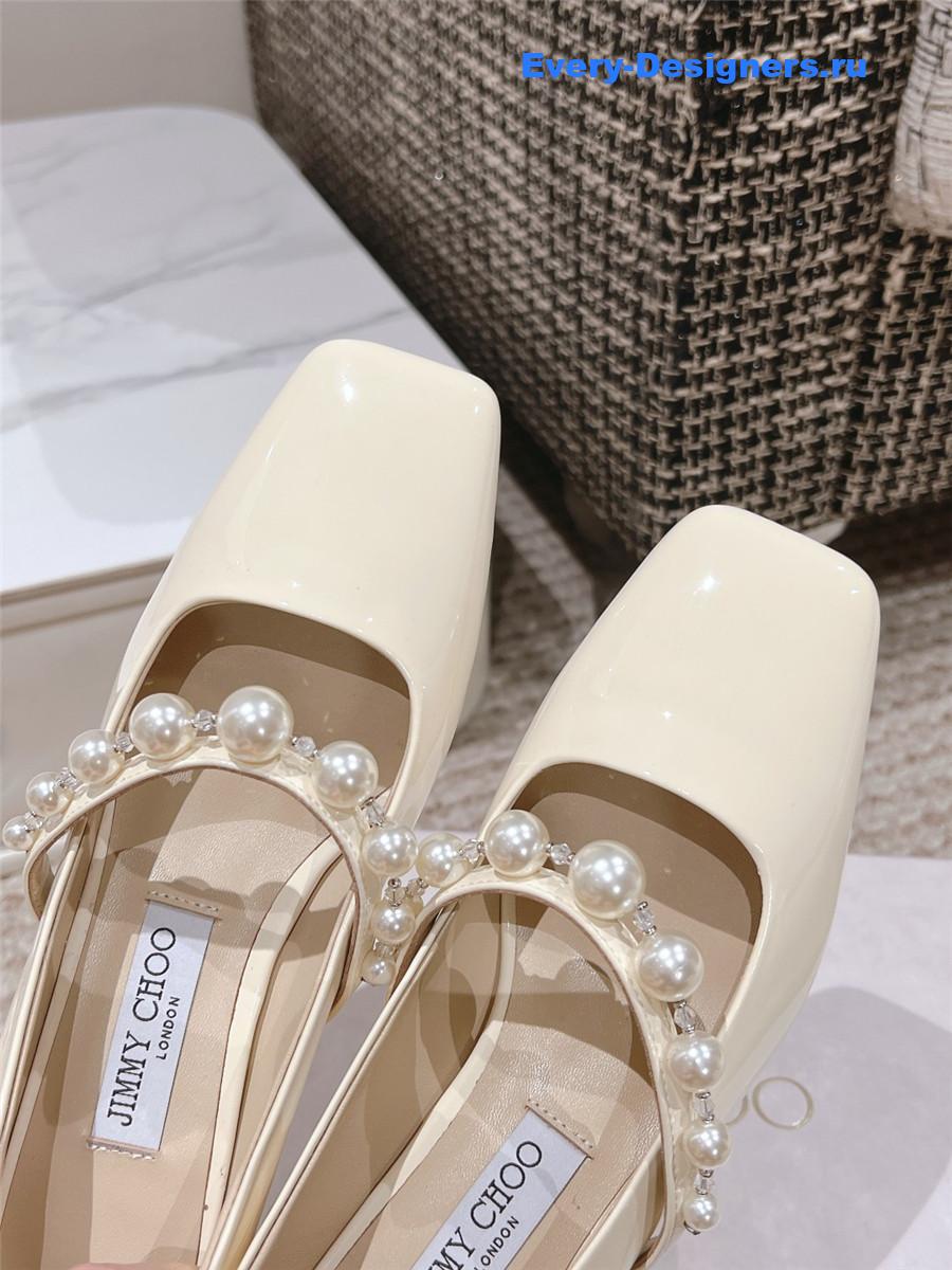 J1m*y Ch00 ade 45 ivory latte patent leather pumps