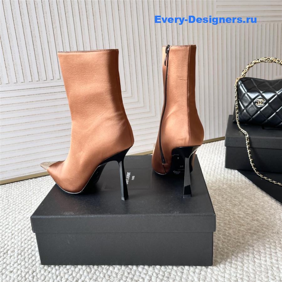 Sa1nt Lau*nt brown metal toe high heel ankle boots